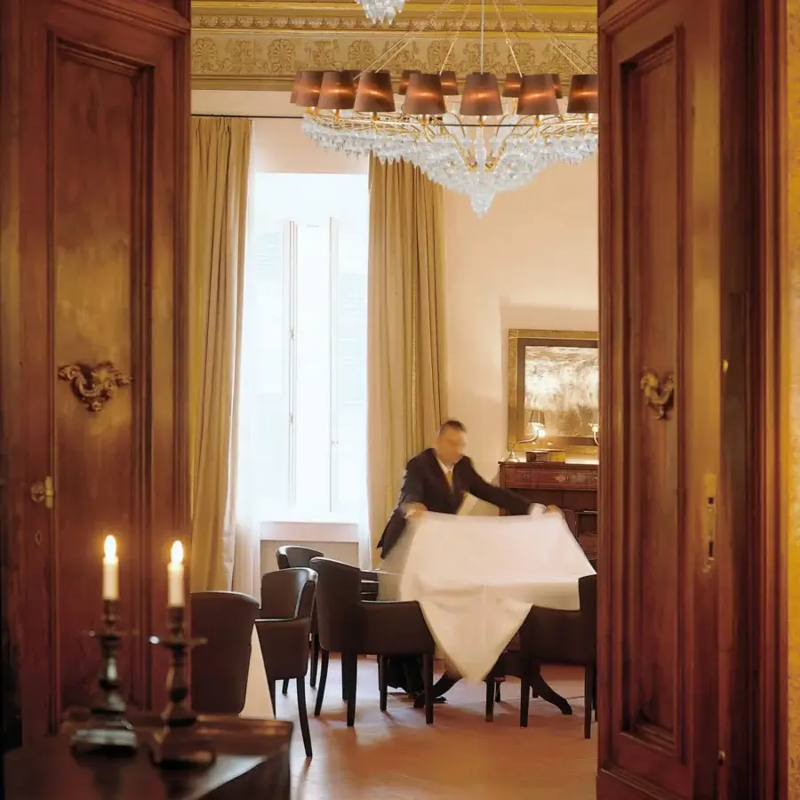 Exclusive Patrizia Garganti Ophelia chandelier with clear crystal prisms offering a balanced heritage and innovative radiance