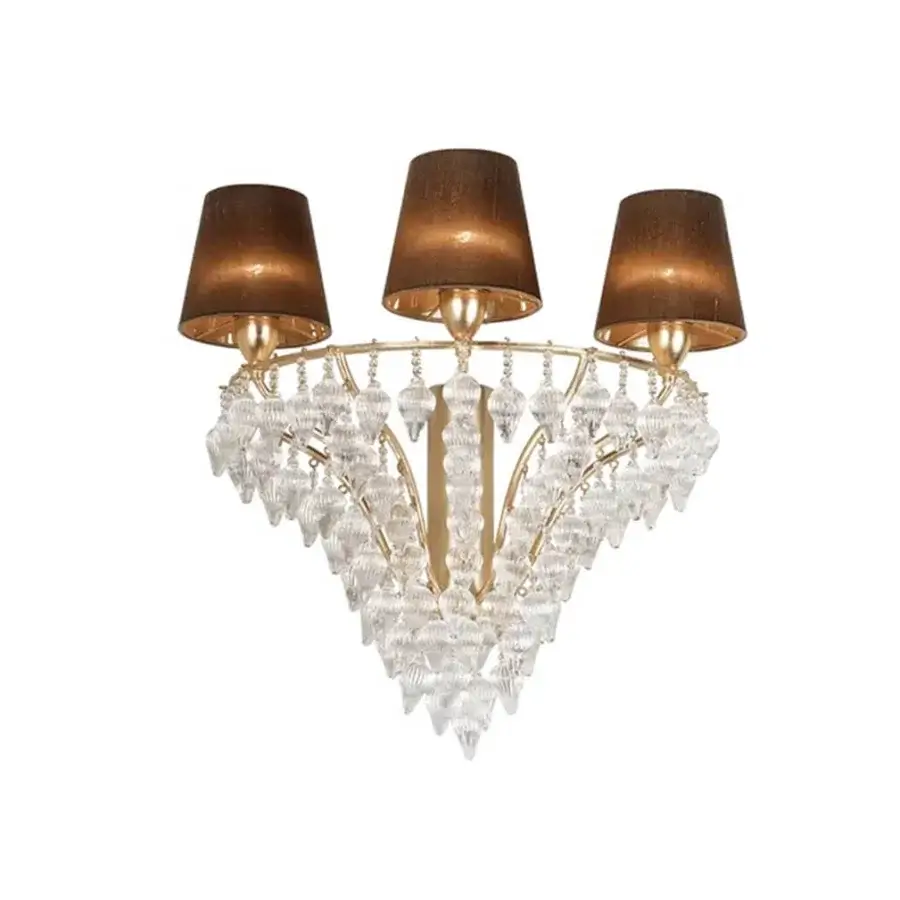 Distinguished Patrizia Garganti Ophelia wall lamp with cascading clear crystal prisms and satin gold metalwork crafted in Italy