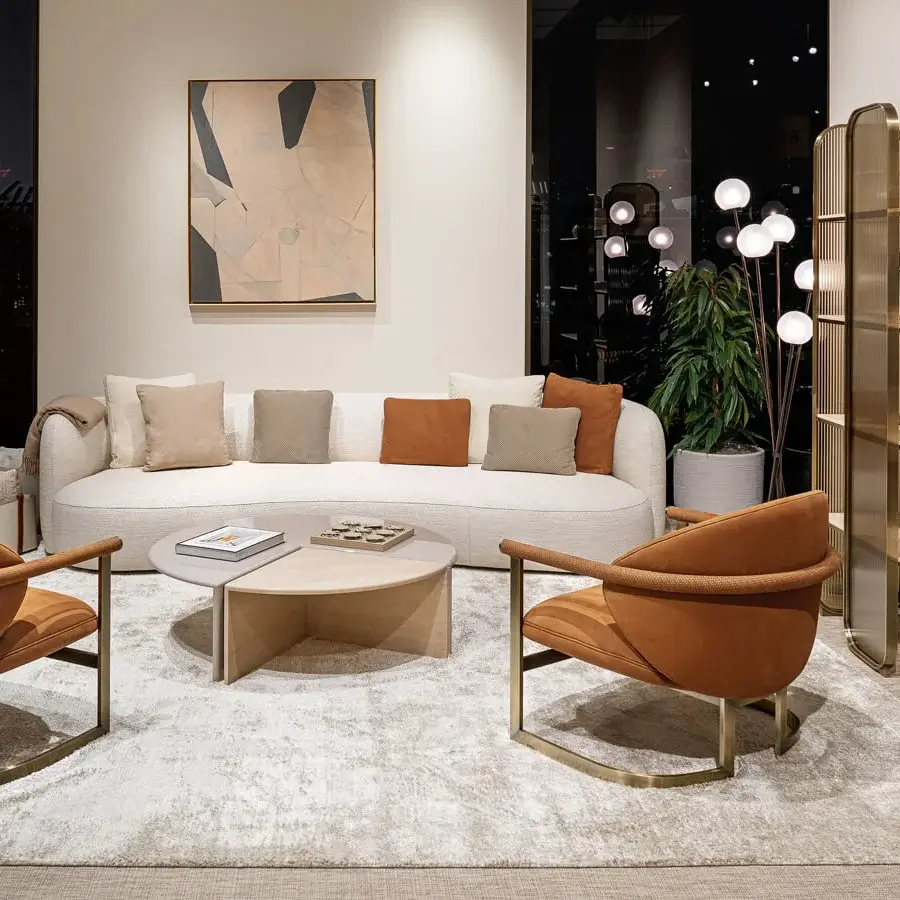 Distinguished Capital Flora lounge chair in reddish-brown textile upholstery with a galvanic aluminum base crafted in Italy