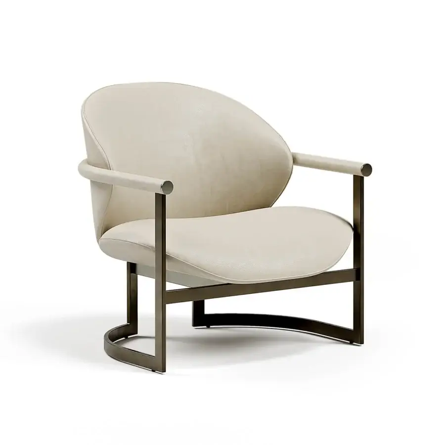 Lavish Capital Flora lounge chair with light beige polyurethane composite upholstery and galvanic aluminum structure