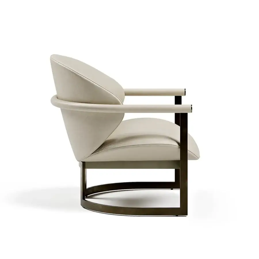Exceptional Capital Flora lounge chair with light beige polyurethane composite upholstery and galvanic aluminum structure