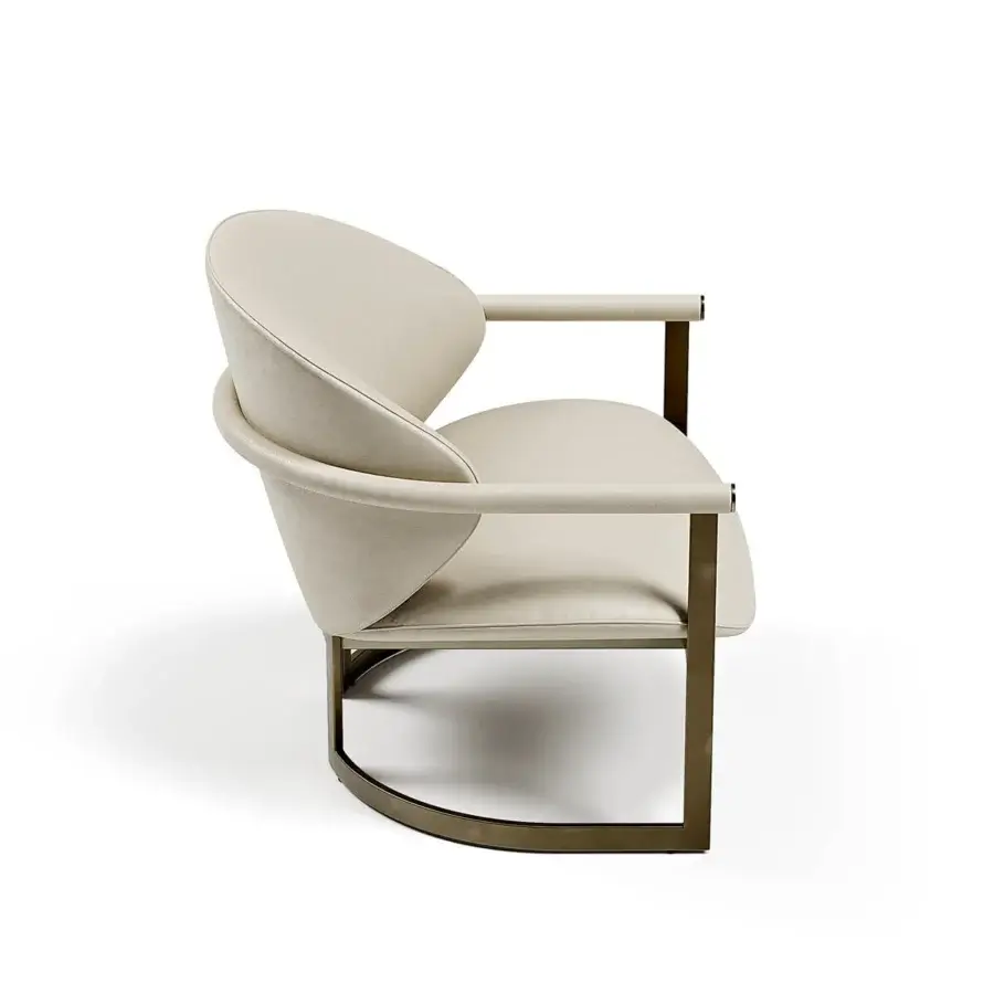 Superior Capital Flora lounge chair with neutral beige textile upholstery and brass-toned galvanic aluminum structure