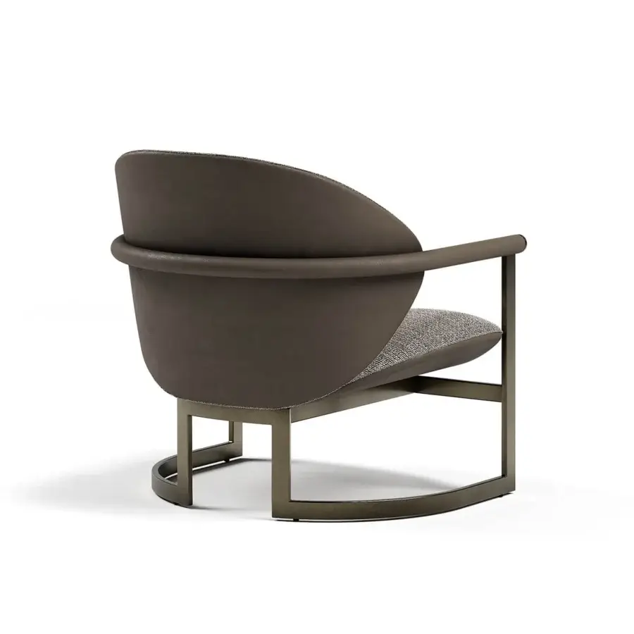 Superior Capital Flora lounge chair with warm brown aluminum structure and subtly textured gray textile upholstery