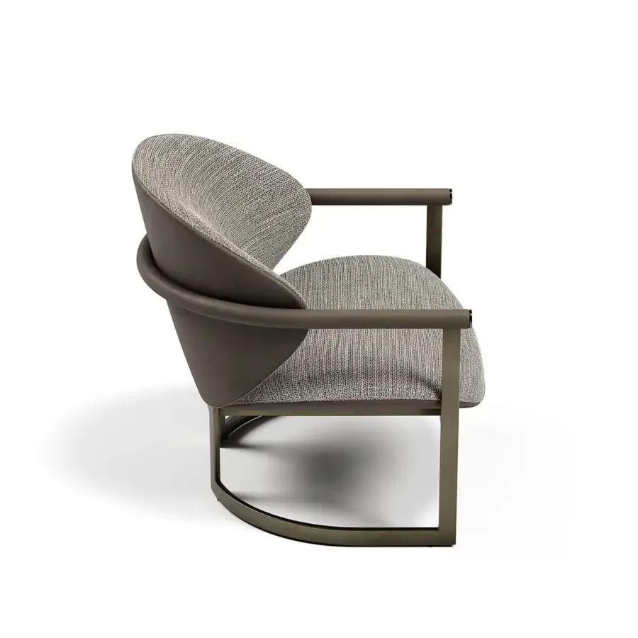 Distinguished Capital Flora lounge chair with galvanic aluminum structure and muted gray polyurethane composite upholstery