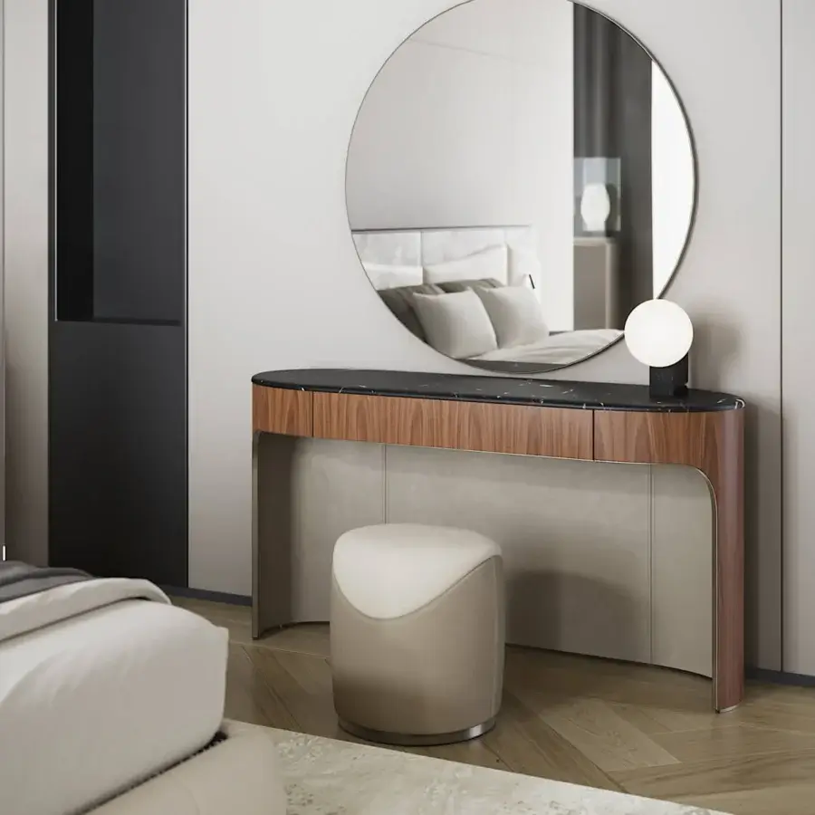 Lavish Capital Clori ottoman with neutral beige textile upholstery and a refined metallic base crafted for lasting comfort