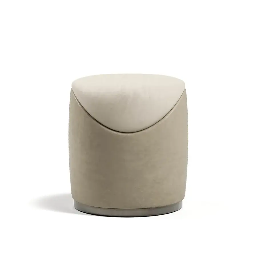 Distinguished Capital Clori ottoman with warm beige textured fabric upholstery and a refined metallic finish base
