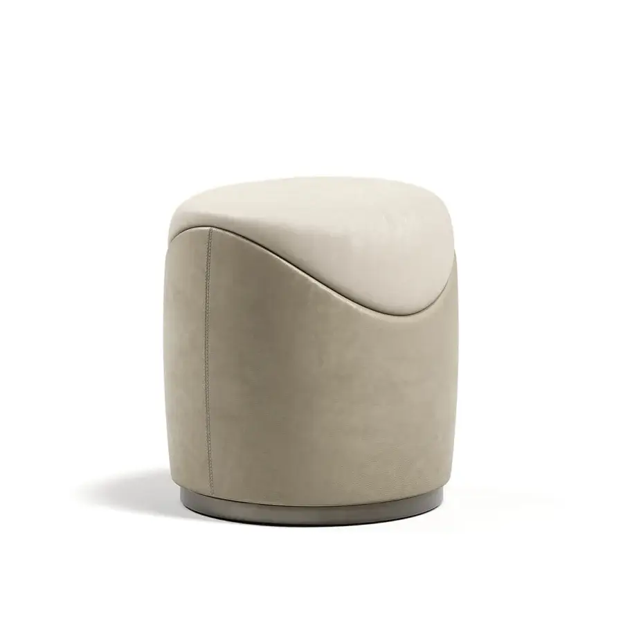 Superior Capital Clori ottoman with textured beige textile upholstery and a satin metallic base