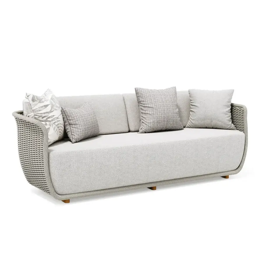 Elegant Atmosphera Bellagio sofa woven with melange-colored acrylic yarn, exhibiting a subtly textured light gray finish