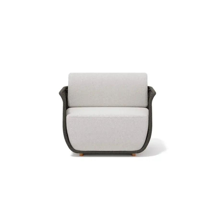 Exceptional Atmosphera Bellagio lounge chair with hand-woven melange-colored acrylic yarn and dark-toned frame in a matte finish