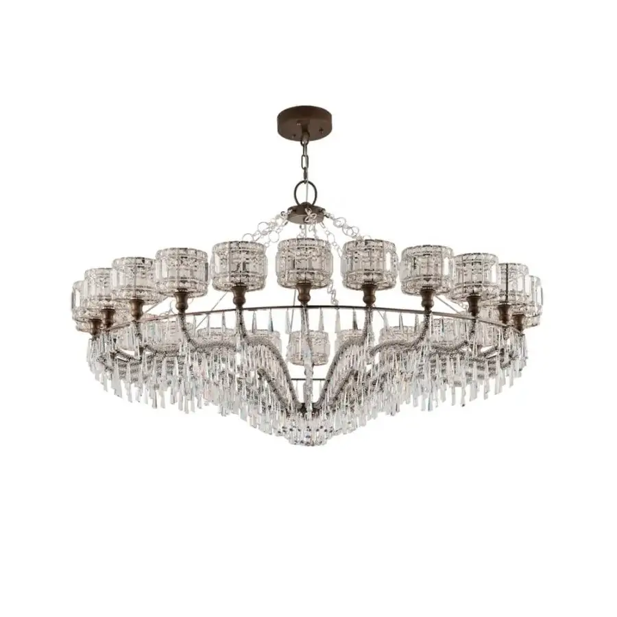 Distinguished Patrizia Garganti Ophelia chandelier crafted in clear crystal lampshades with dark metal framework