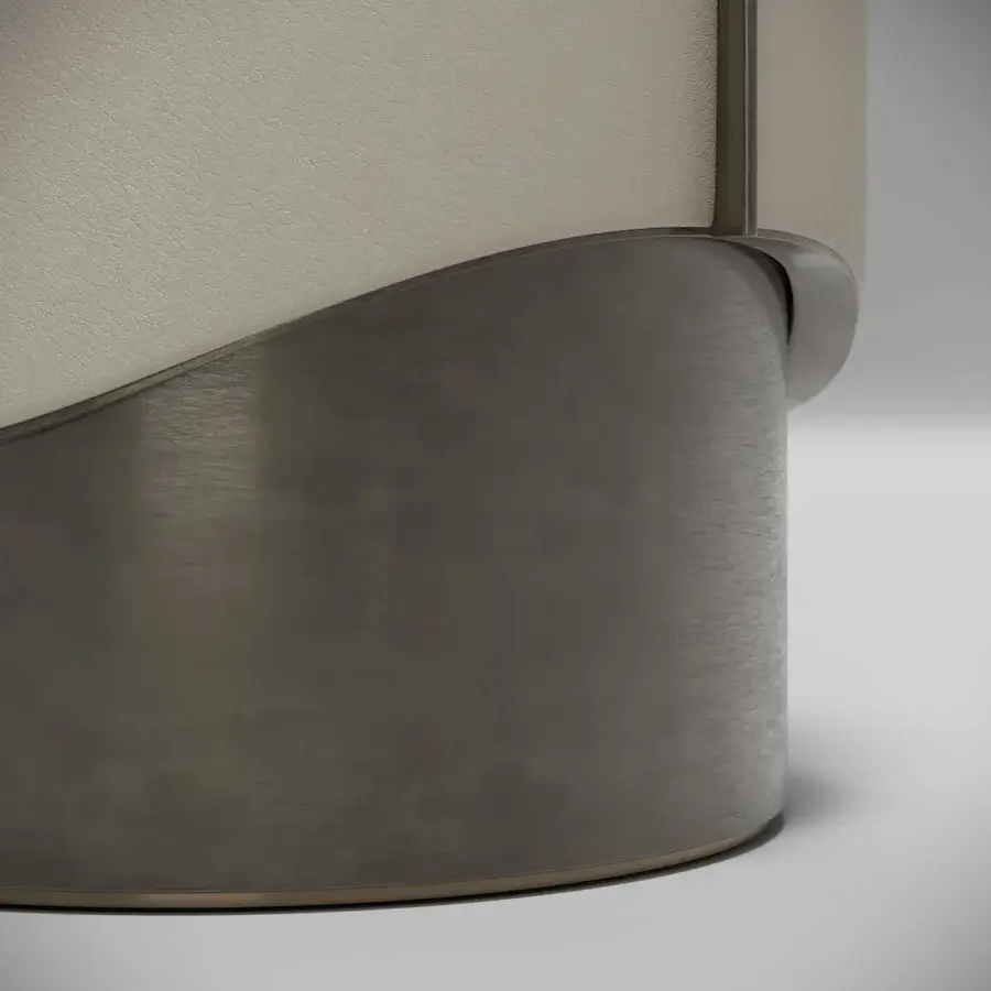 Distinguished Capital Clori nightstand built in matte olive green leather with a beige lacquered round top and satin metallic base