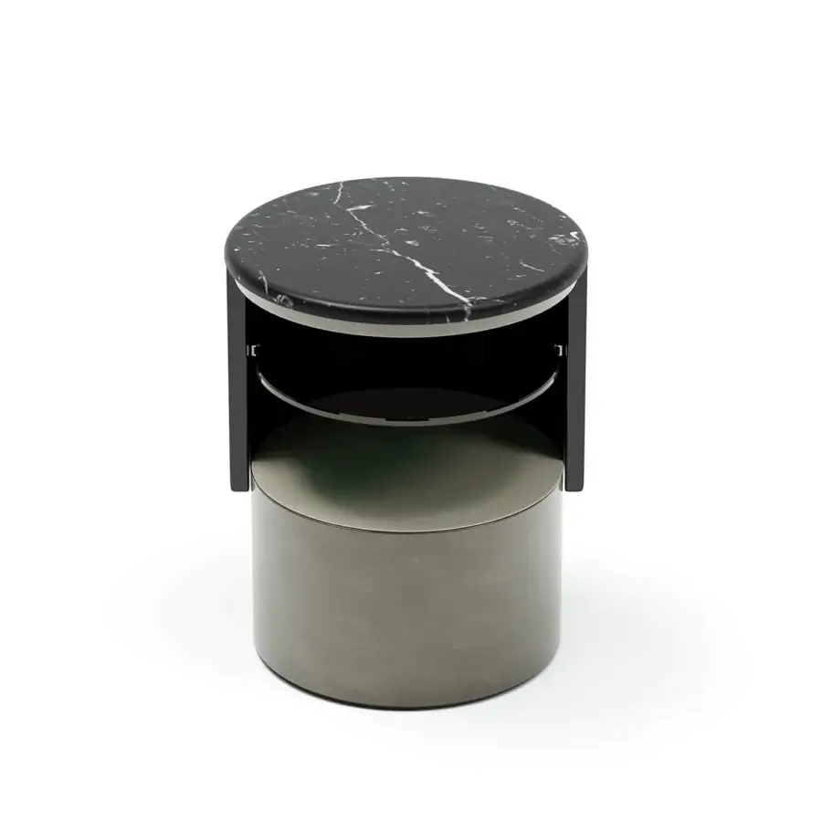 Distinguished Capital Clori nightstand with grayish-green lacquered wood, striking marble top and bronze glass shelf