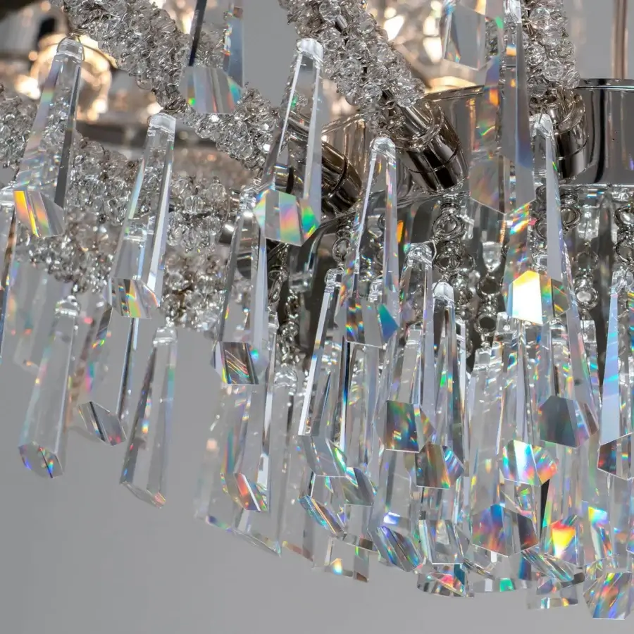 Distinguished Patrizia Garganti Ophelia Drops chandelier with clear crystal pendants and silver-toned metal structure crafted in Italy