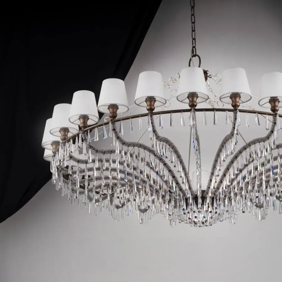 Distinguished Patrizia Garganti Ophelia Drops chandelier with dark satin-finished metal and clear cut crystal pendants crafted in Italy