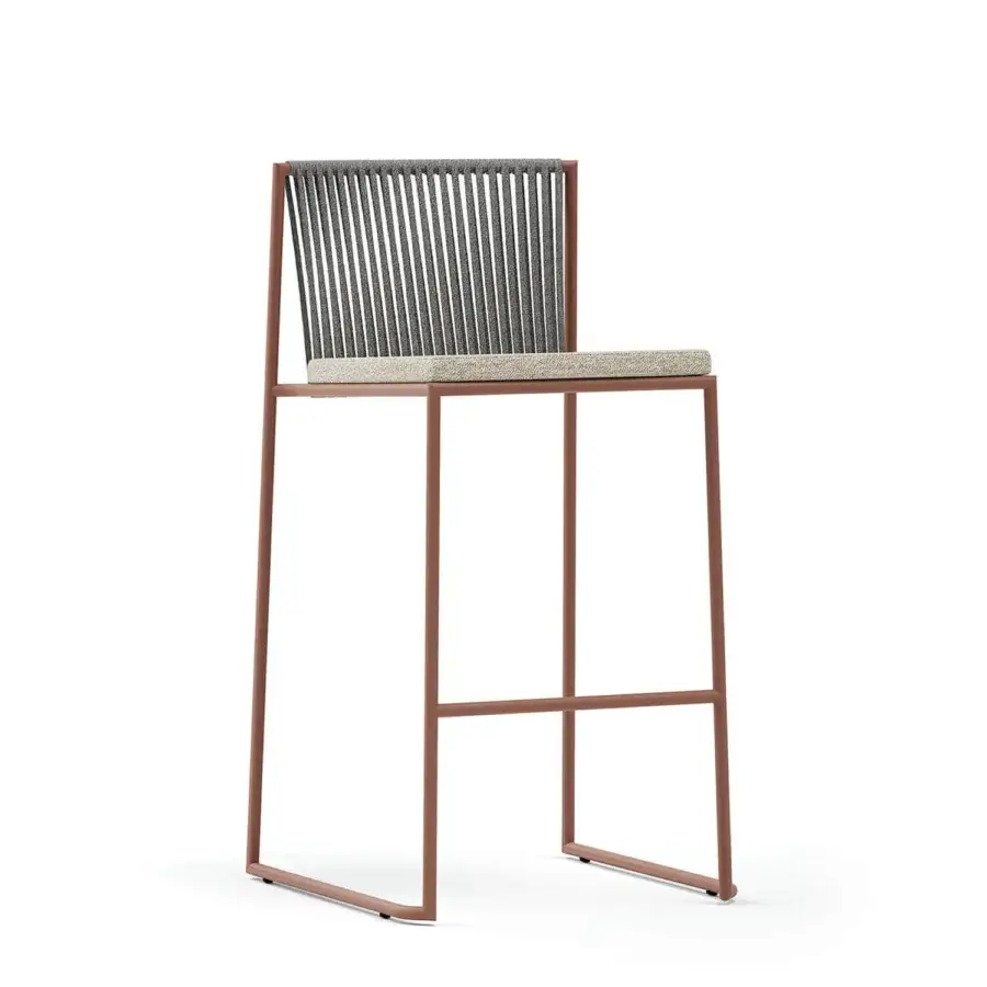 Captivating Atmosphera Pipe stool with terracotta epoxy powder-coated steel and hand-woven acrylic rope backrest