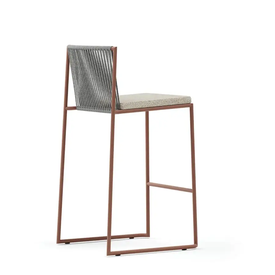 Distinguished Atmosphera Pipe stool with terracotta epoxy powder-coated steel and meticulously hand-woven grey acrylic rope backrest