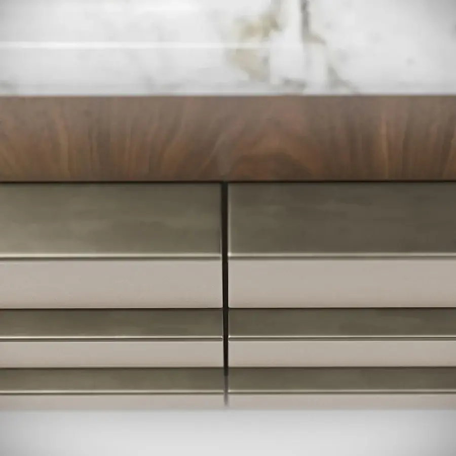 Superior Capital Clori dresser with wood veneer, muted grey-green leather and lacquered top in a satin finish
