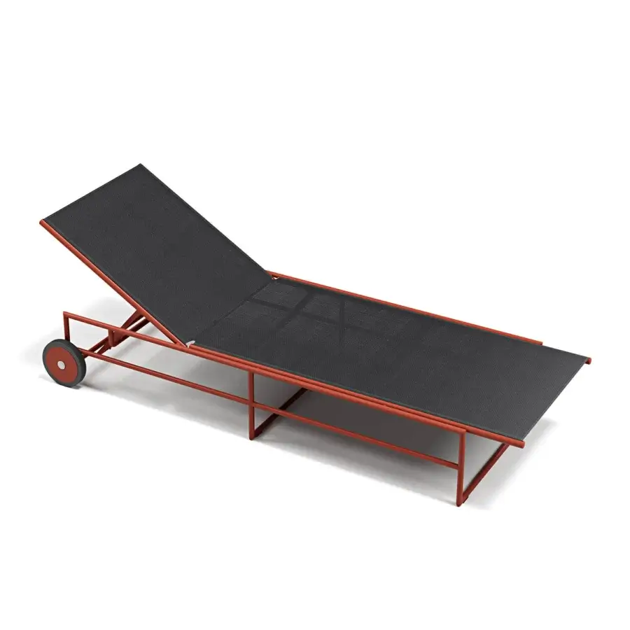 Superior Atmosphera Pipe Lounger, a reclining form built with reddish-brown tubular steel and dark gray textilene