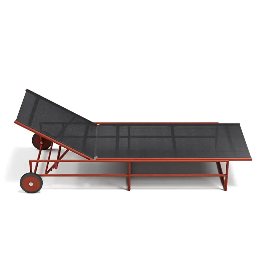 Distinguished Atmosphera Pipe Lounger, a reclining form crafted with reddish-brown tubular steel and breathable textilene material