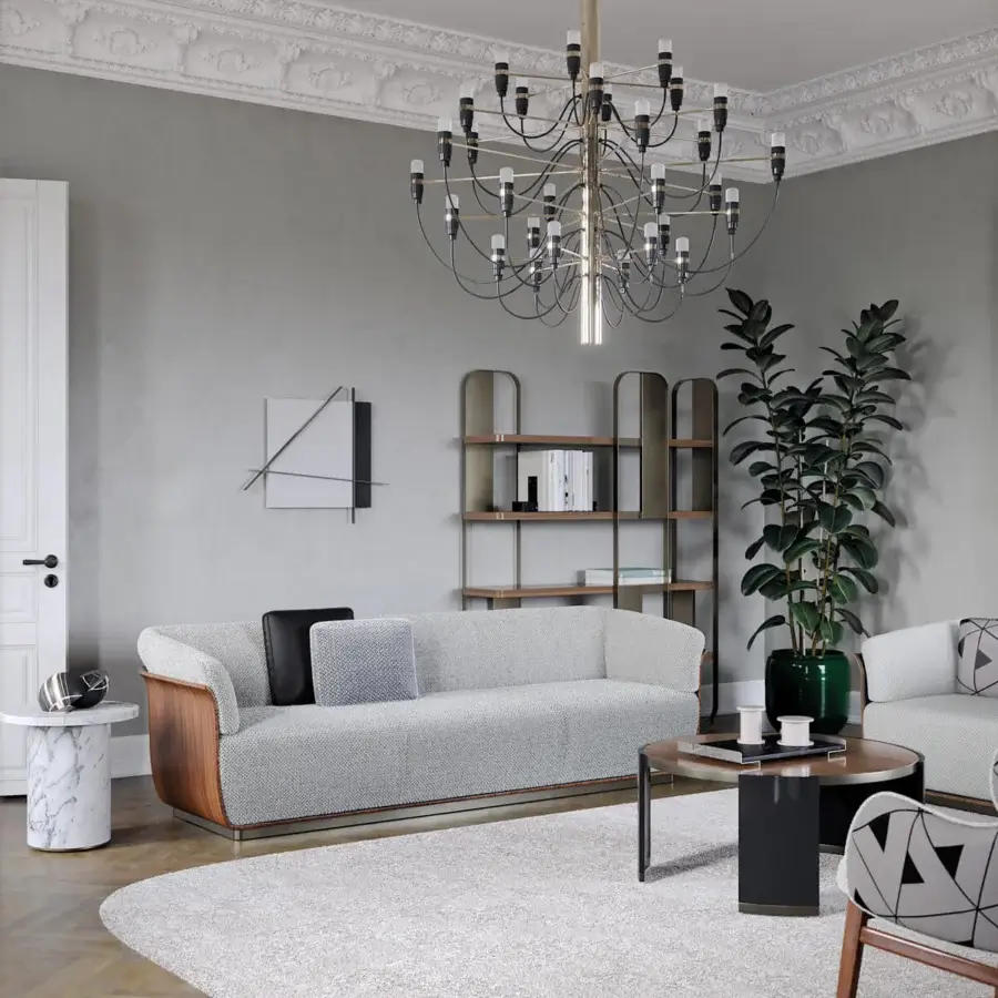 Distinguished Capital Icaro side table built with white marble and dark-toned wood in glossy and satin finishes