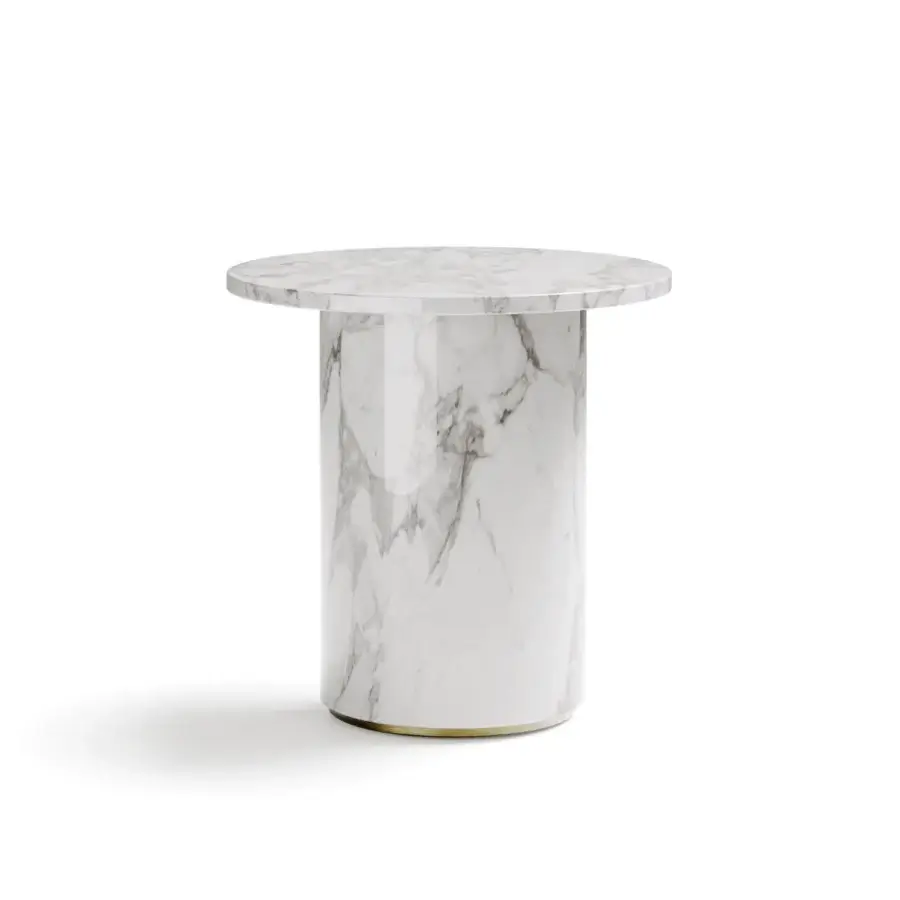 Elegant Capital Icaro side table with white marble interlaced with grey veining and a polished smooth finish