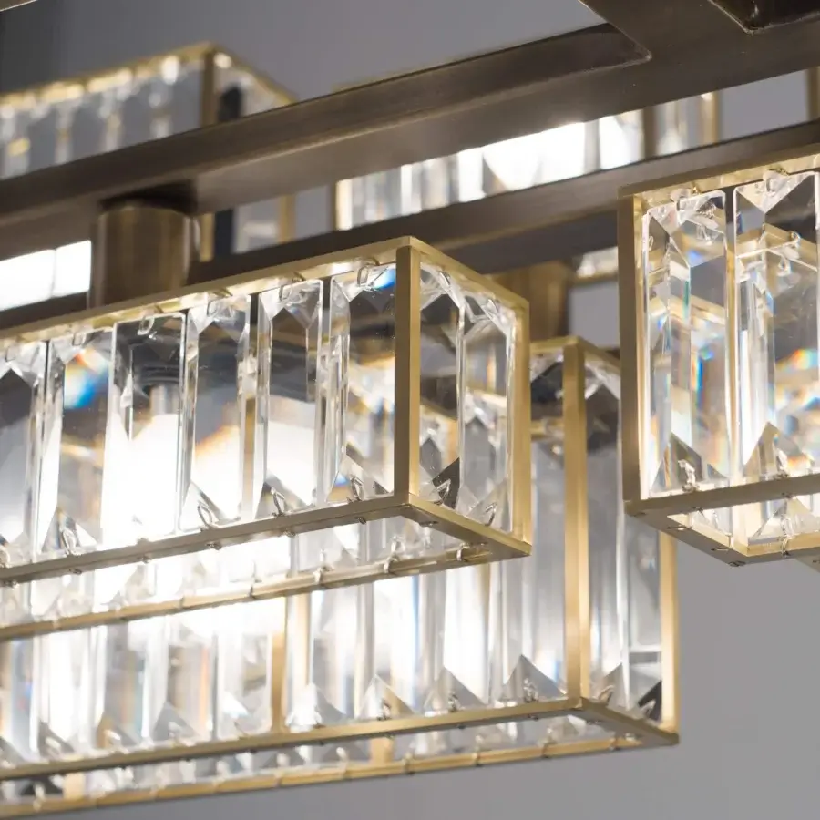 Distinguished Patrizia Garganti Tur chandelier crafted in transparent crystal lozenges with a satin golden metallic structure