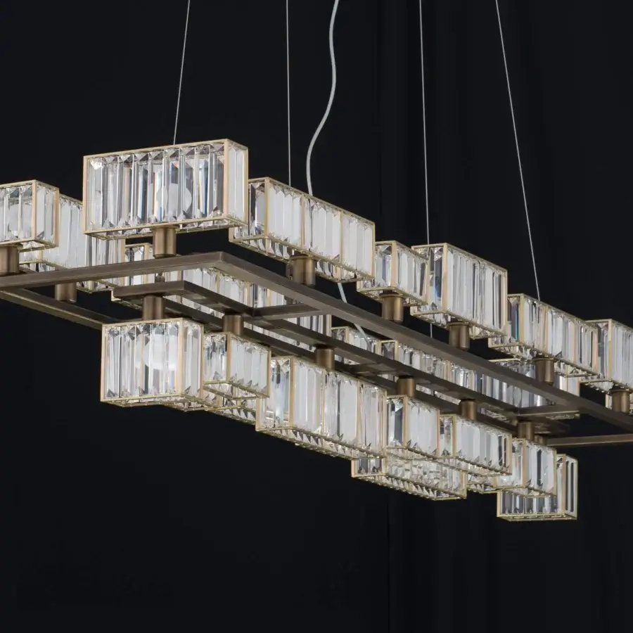 Exceptional Patrizia Garganti Tur chandelier crafted in transparent crystal lozenges with a muted gold metallic structure