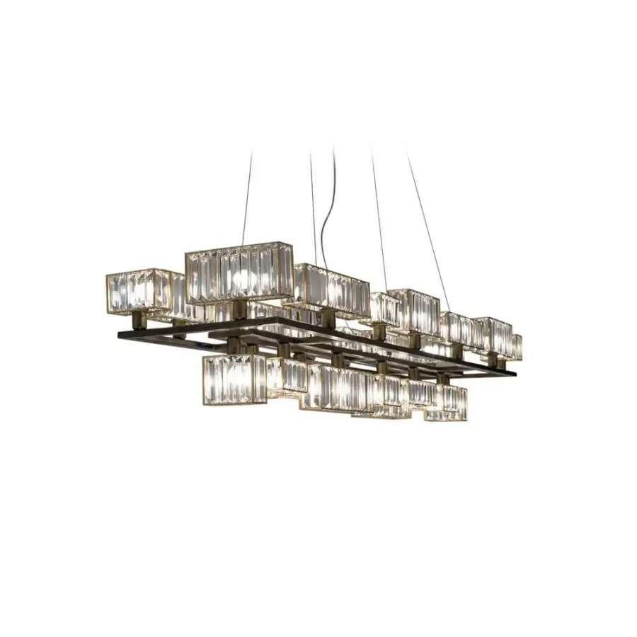 Lavish Patrizia Garganti Tur chandelier crafted in transparent crystal lozenges with a brushed gold-tone metallic structure