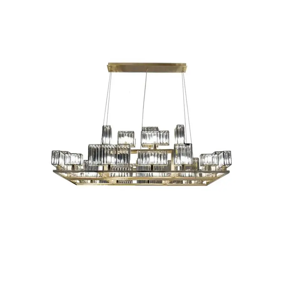 Distinguished Patrizia Garganti Tur chandelier crafted in transparent crystal lozenges with a glamorous gold-toned metallic finish