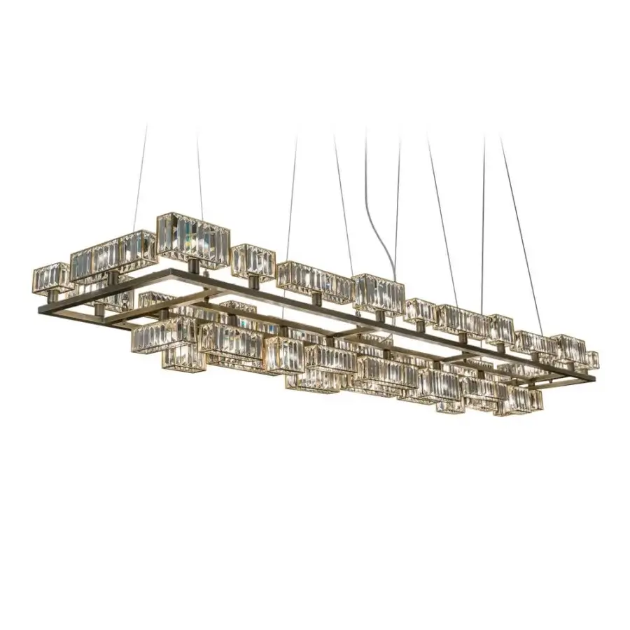 Elegant Patrizia Garganti Tur chandelier crafted in transparent crystal lozenges with a warm-toned metallic structure and brushed bronze finish