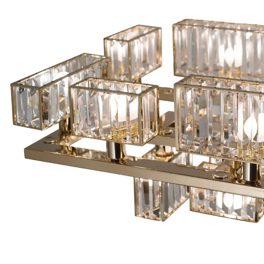 Distinguished Patrizia Garganti Tur chandelier crafted in Italy with polished golden metallic structure and delicate transparent crystal lozenges