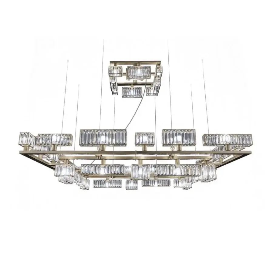 Superior Patrizia Garganti Tur Concentric chandelier in polished gold-toned metal and clear glass with layered illuminated modules