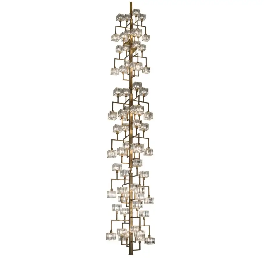 Distinguished Patrizia Garganti Tur XL suspension lamp crafted in warm gold-toned metal with a satin finish and clear crystal modules