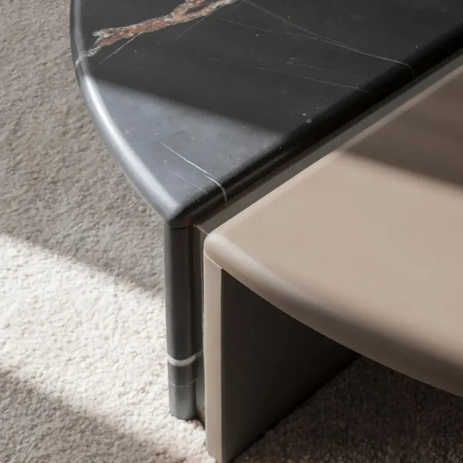 Superior Capital Helena coffee table with reddish-brown veined marble insert and smooth lacquered dark grey finish