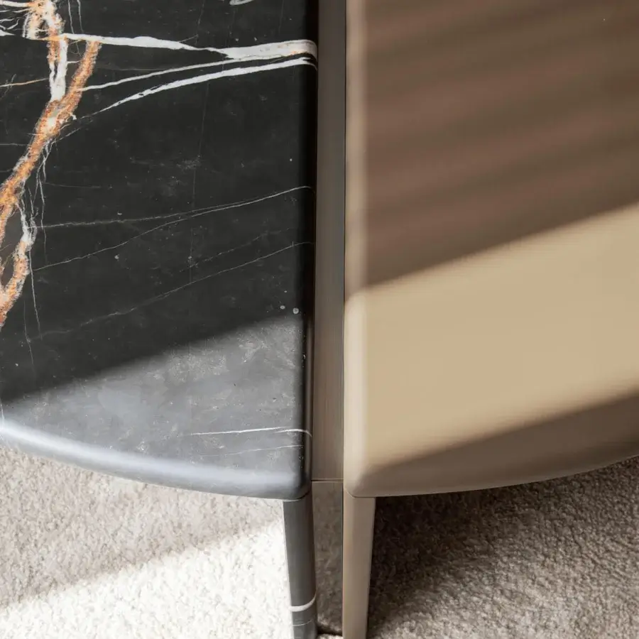 Exceptional Capital Helena coffee table with a lacquered light beige frame and glossy black marble insert with golden undertones
