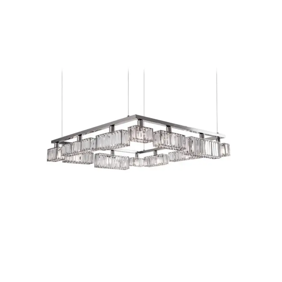 Distinguished Patrizia Garganti Tur suspension lamp with polished metal and hand-assembled crystal modules in reflective silver tone