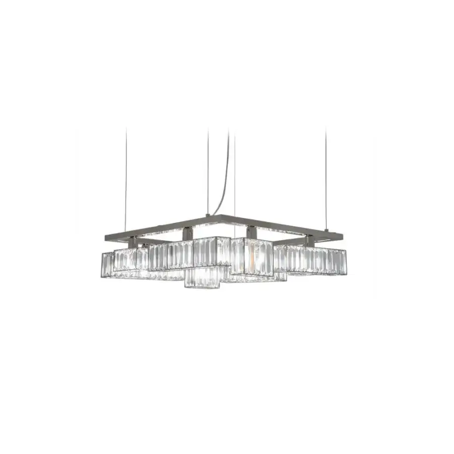 Architectural Patrizia Garganti Tur suspension lamp with hand-assembled crystal modules and matte dark gray metal frame