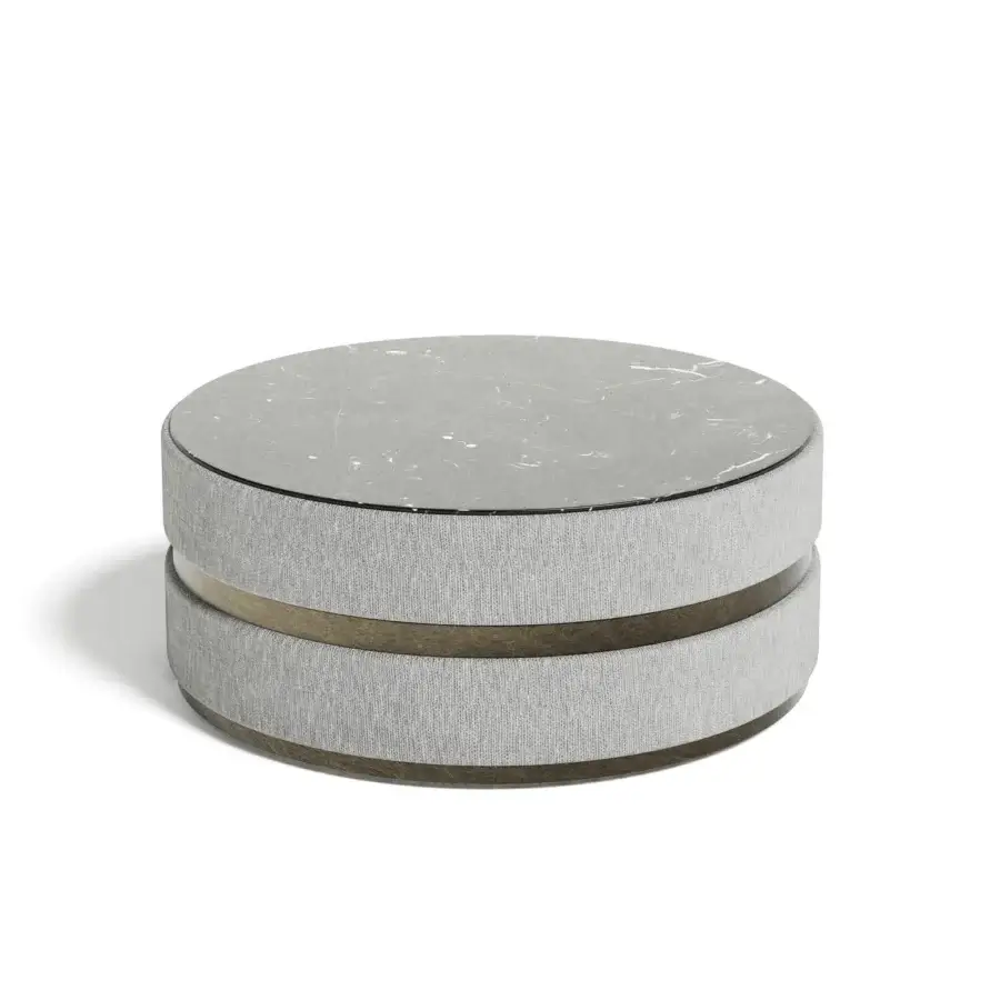Superior Capital Cookie Coffee Table with cool gray marble tabletop and textured gray fabric upholstery built with satin metal