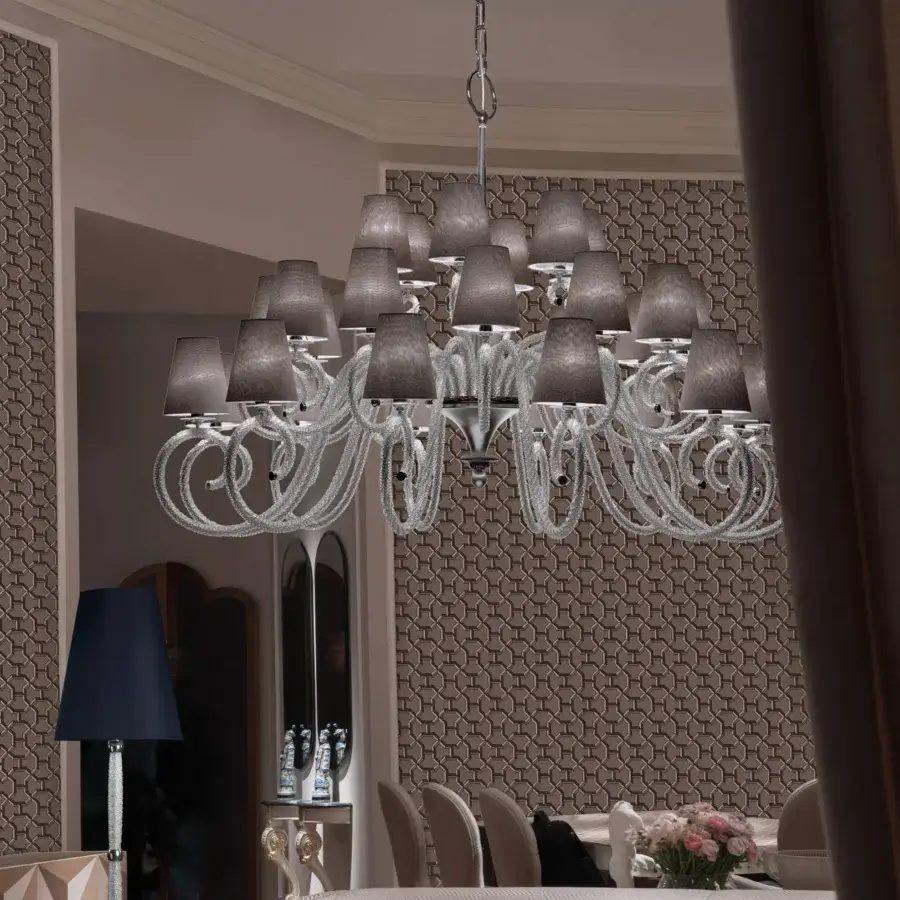 Superior Patrizia Garganti 1180 chandelier with crystal accents and bright silver metal finish