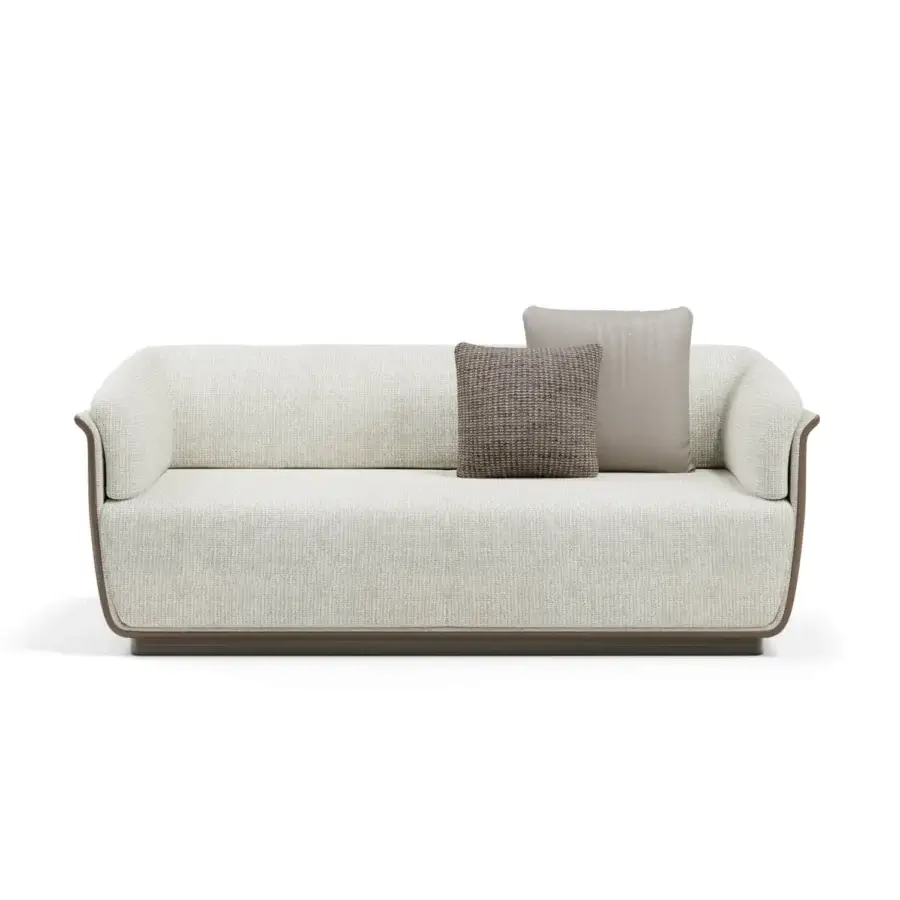 Distinguished Capital Allure sofa with inviting low silhouette and sculpted form in textured textile or premium leather with satin finish