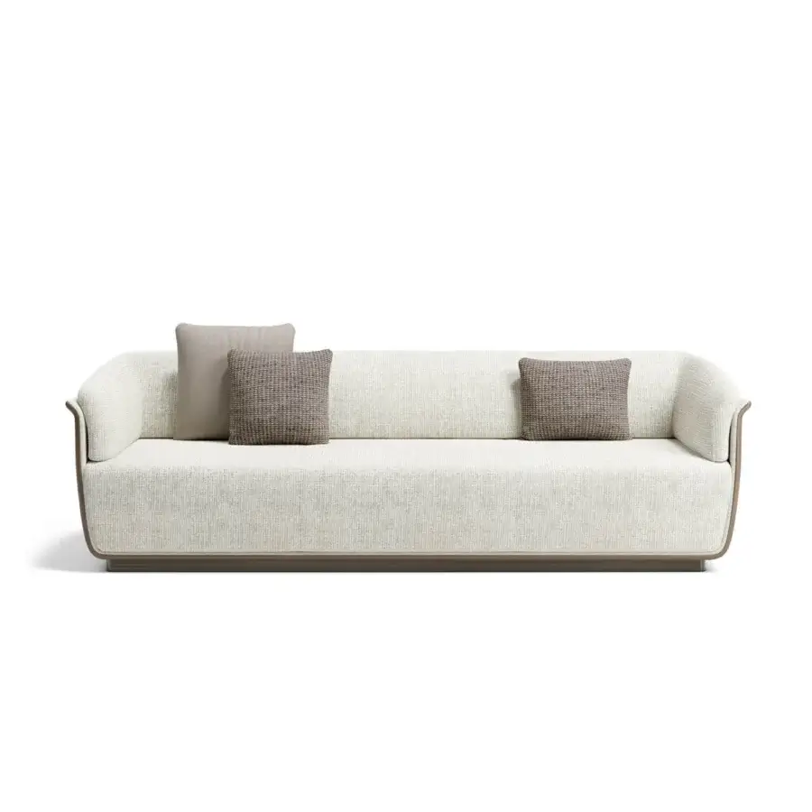 Superior Capital Allure sofa with sculpted silhouette and exquisite light neutral fabric upholstery with satin-finish wooden base