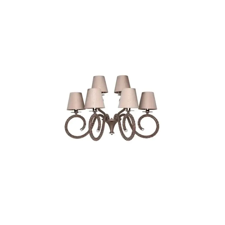 Exquisite Patrizia Garganti 1180 wall lamp with wrought iron embracing six light beige textile lampshades and ornate scrollwork