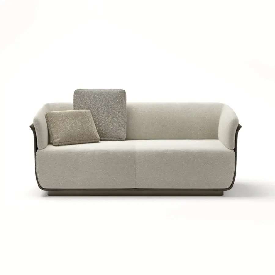 Superior Capital Allure W sofa with neutral beige textile upholstery and warm brown satin-finish wooden frame