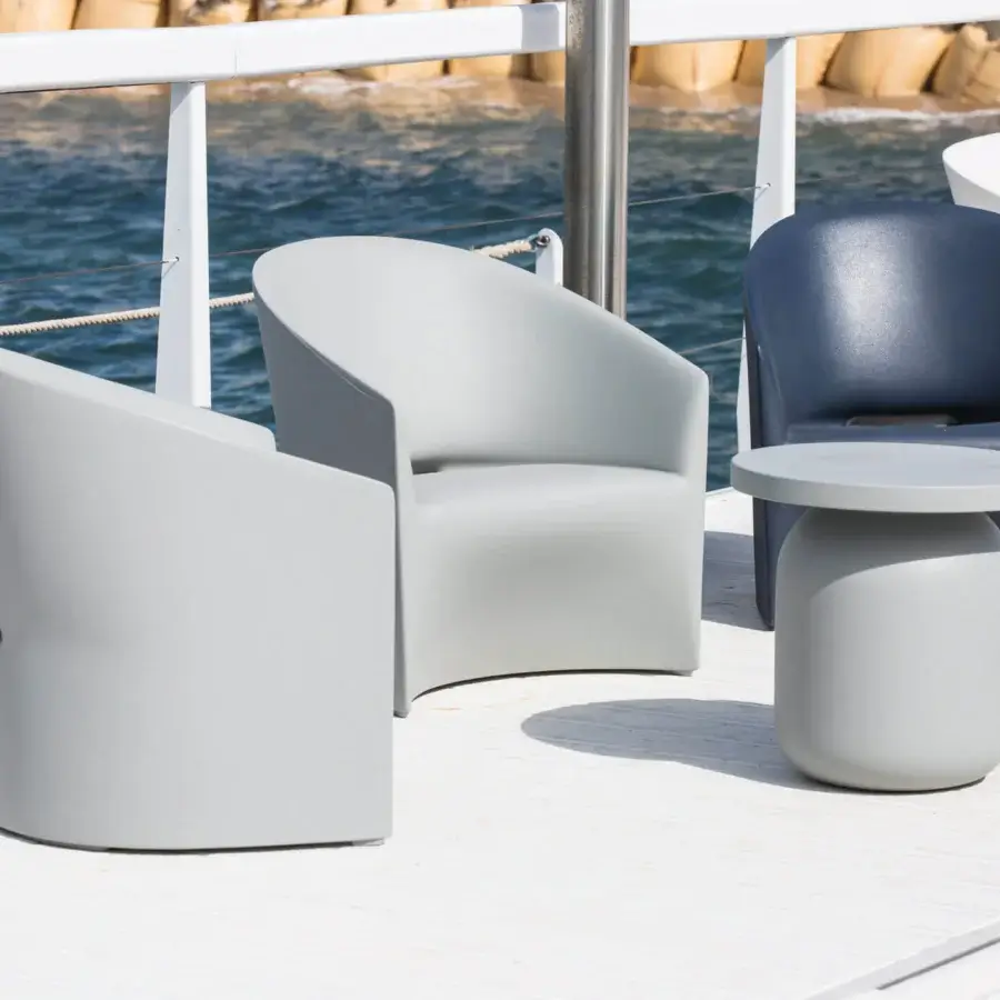 Exceptional Serralunga Pine Beach lounge chair with fluid sculpted form and matte light gray-blue recyclable LLDPE