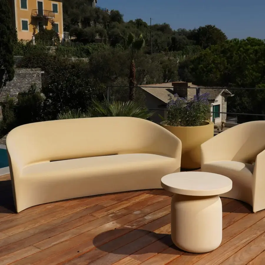 Exceptional Serralunga Pine Beach lounge chair in pale beige recyclable LLDPE with smooth matte finish