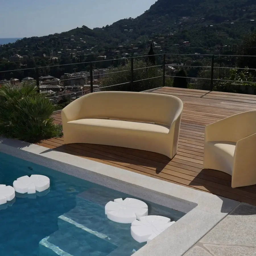 Superior Serralunga Pine Beach lounge chair in creamy yellow recyclable LLDPE with smooth matte finish