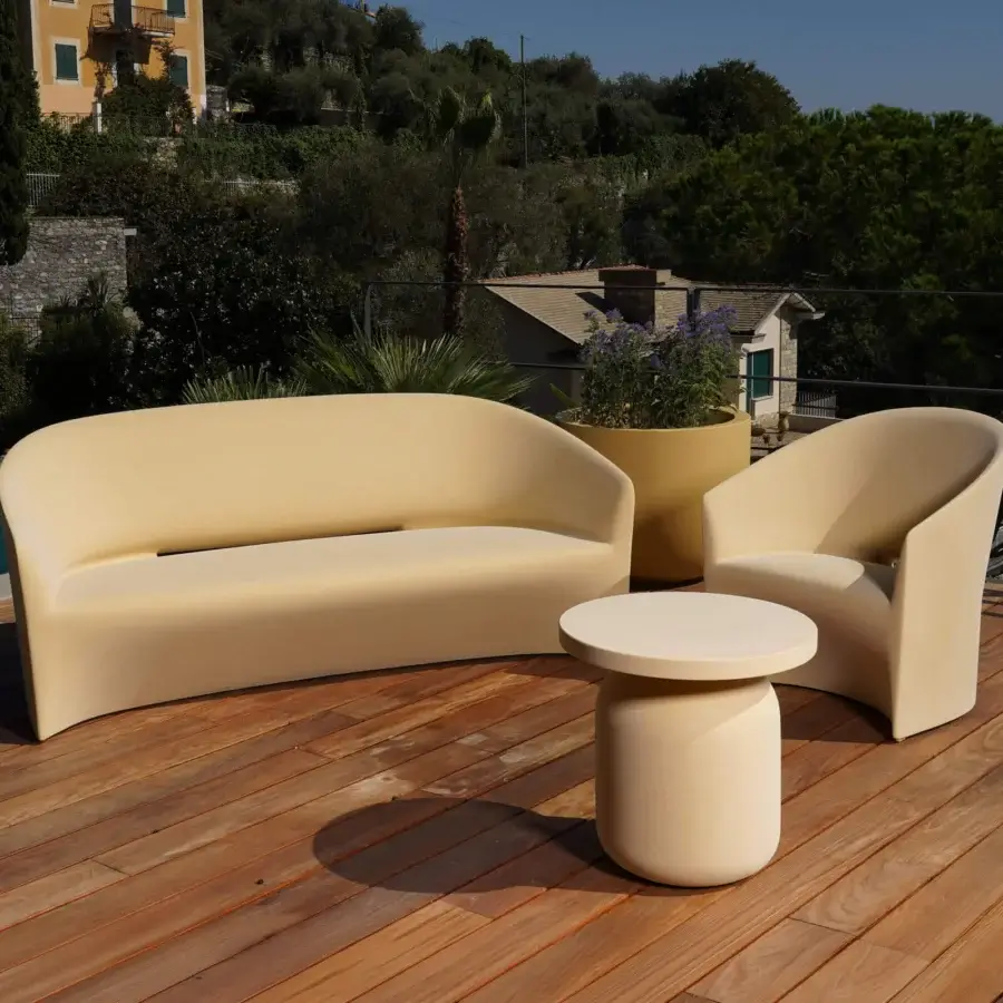 Exceptional Serralunga Pine Beach sofa crafted in pale beige 100% recyclable LLDPE with a smooth matte finish