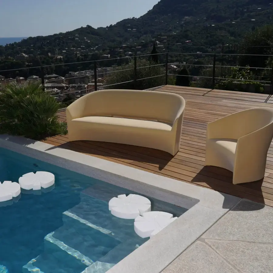 Superior Serralunga Pine Beach sofa crafted in pale yellow 100% recyclable LLDPE with smooth matte finish