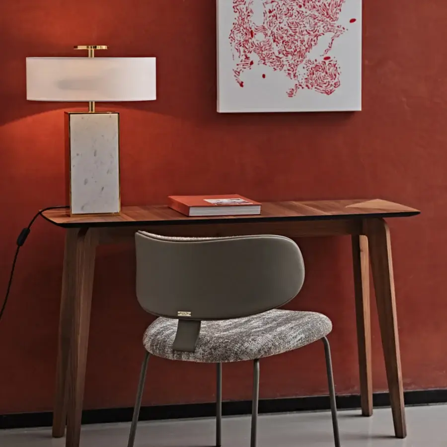Exceptional Black Tie Thelma table lamp with white Carrara marble and satin metallic frame crafted in Italy