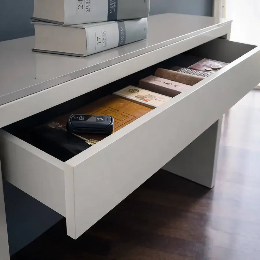 Distinguished Ivano Antonello Italia Ade console with steel tube structure and lacquered wood in glossy white finish
